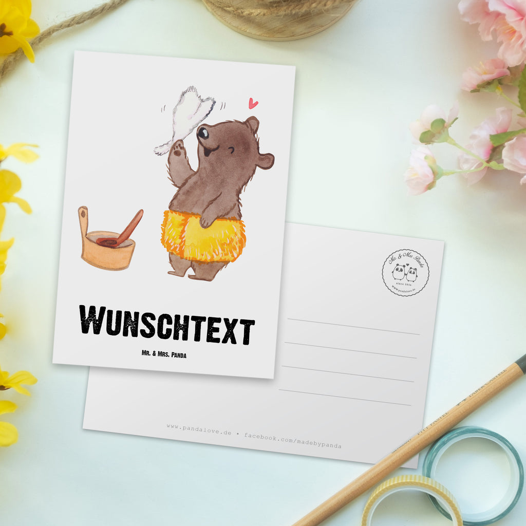 Personalisierte Postkarte Saunameister mit Herz Postkarte mit Namen, Postkarte bedrucken, Postkarte mit Wunschtext, Postkarte personalisierbar, Geschenkkarte mit Namen, Grußkarte mit Namen, Karte mit Namen, Einladung mit Namen, Ansichtskarte mit Namen, Geschenkkarte mit Wunschtext, Grußkarte mit Wunschtext, Karte mit Wunschtext, Einladung mit Wunschtext, Ansichtskarte mit Wunschtext, Beruf, Ausbildung, Jubiläum, Abschied, Rente, Kollege, Kollegin, Geschenk, Schenken, Arbeitskollege, Mitarbeiter, Firma, Danke, Dankeschön