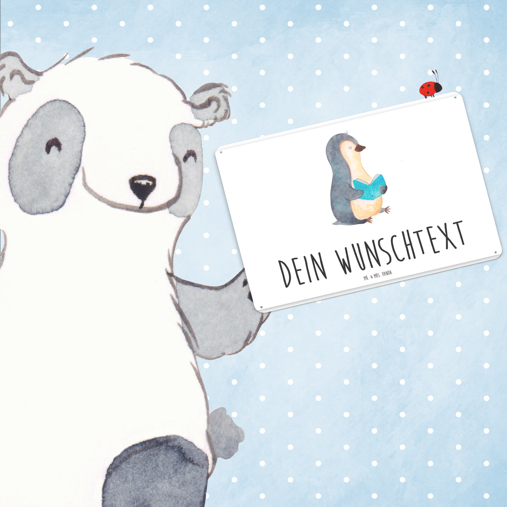 Personalisiertes Blechschild Pinguin Buch Blechschild, Metallschild, Geschenk Schild, Schild, Magnet-Metall-Schild, Deko Schild, Wandschild, Wand-Dekoration, Türschild, Pinguin, Pinguine, Buch, Lesen, Bücherwurm, Nichtstun, Faulenzen, Ferien, Urlaub, Freizeit