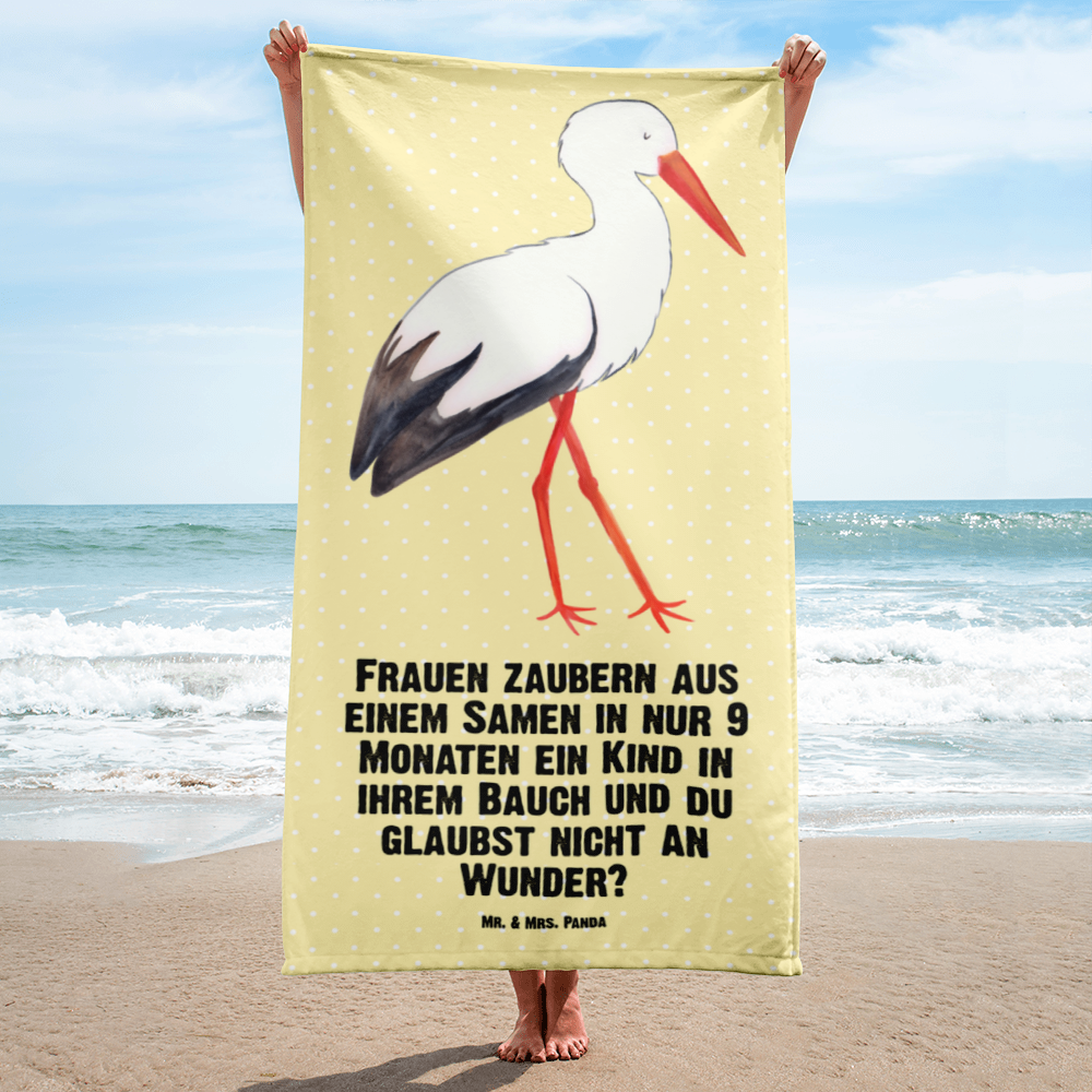 XL Badehandtuch Storch Handtuch, Badetuch, Duschtuch, Strandtuch, Saunatuch, Tiermotive, Gute Laune, lustige Sprüche, Tiere, Storch, Störche, Schwangerschaft, Geburt, Mutter, Mütter, Mutter werden, Schwanger, Babybauch, Baby