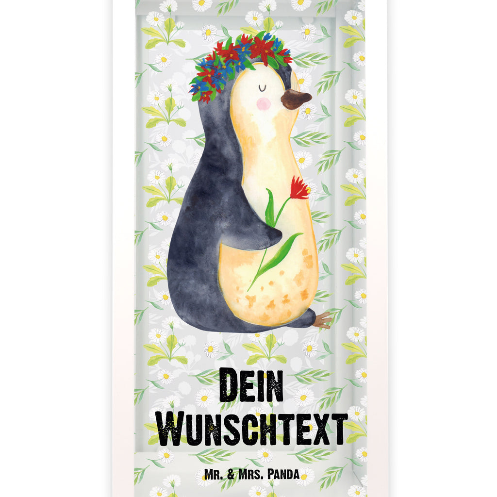 Personalisierte Deko Laterne Pinguin Blumenkranz Gartenlampe, Gartenleuchte, Gartendekoration, Gartenlicht, Laterne  kleine Laternen, XXL Laternen, Laterne groß, Pinguin, Pinguine, Blumenkranz, Universum, Leben, Wünsche, Ziele, Lebensziele, Motivation, Lebenslust, Liebeskummer, Geschenkidee