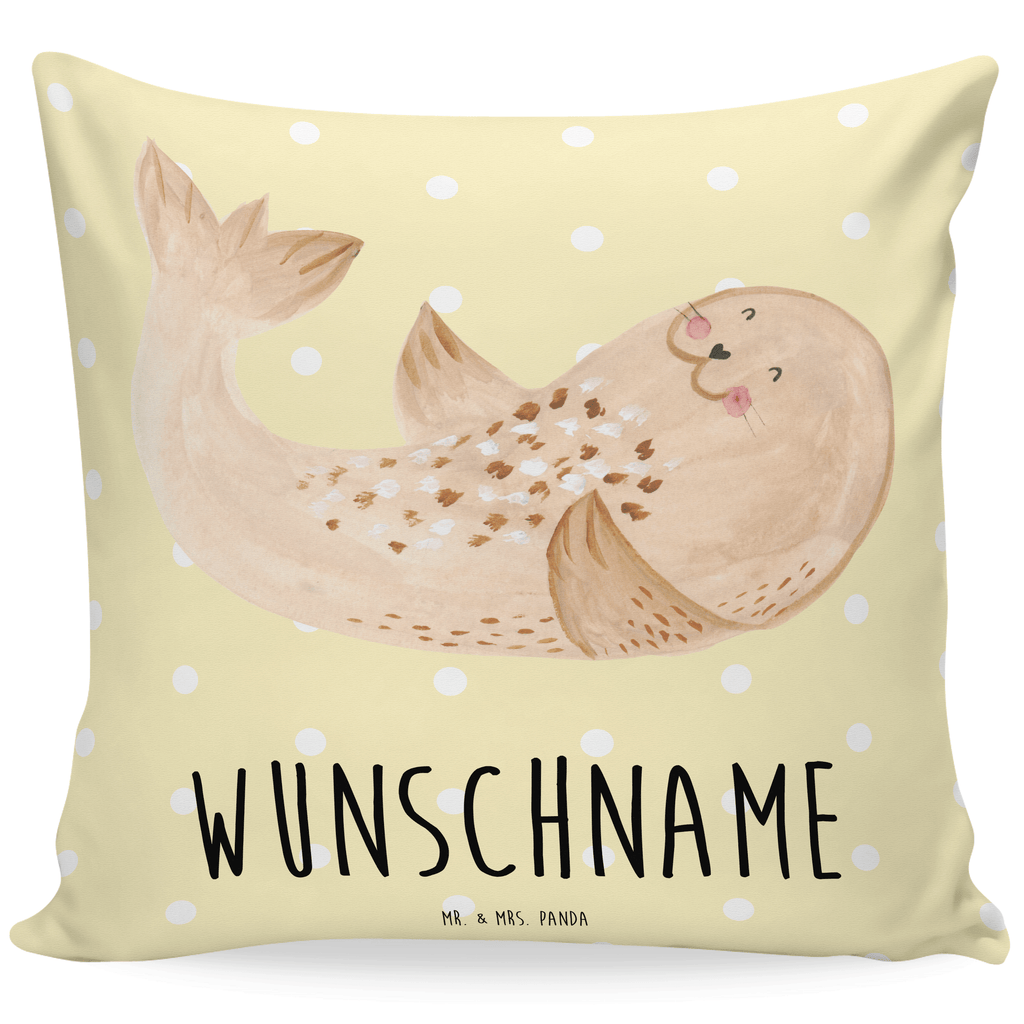 Personalisiertes Kissen Robbe liegend Kissen, personalisiert, Name, Wunschname, bedrucken, Kopfkissen, Tiermotive, Gute Laune, lustige Sprüche, Tiere, Robbe, Robben, Seehund, Strand, Meerestier, Ostsee, Nordsee, Lachen, Freude