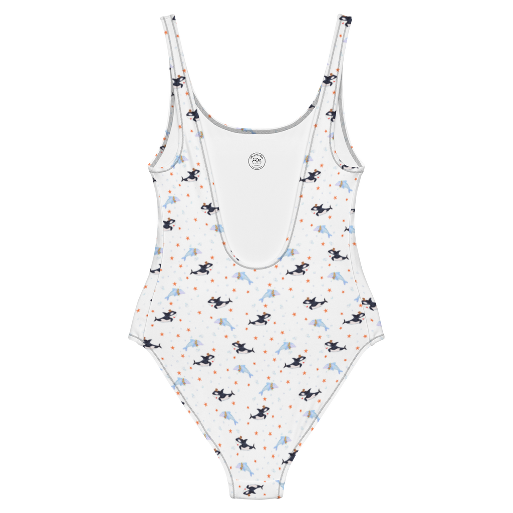 Badeanzug Orca Zylinder Muster Badebekleidung, Bademode, Badeanzug, Swimsuit, Rückenfreier Badeanzug, Luxus-Bademode, Meerestiere, Meer, Urlaub, Narwal, Glitter, Konfetti, Glitzer, Geburtstag, Feier, Fete, Fest, Glückwunsch, Orca