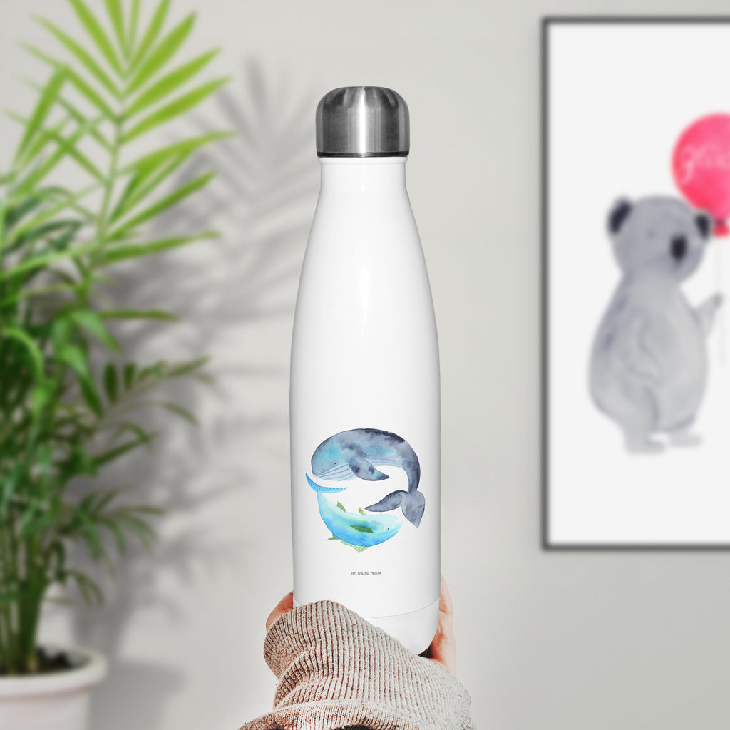 Thermosflasche Walfisch & Thunfisch Isolierflasche, Thermoflasche, Trinkflasche, Thermos, Edelstahl, Tiermotive, Gute Laune, lustige Sprüche, Tiere, Wal, Wahl, Tunfisch, Wortwitz lustig, Spruch lustig, Flachwitz, Witz, Spruch des Tages, Flachwitz Geschenk