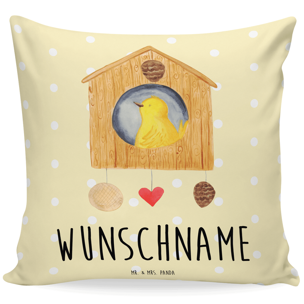 Personalisiertes Kissen Vogelhaus sweet Home Kissen, personalisiert, Name, Wunschname, bedrucken, Kopfkissen, Tiermotive, Gute Laune, lustige Sprüche, Tiere, Vogelhaus, Vogel, Home sweet Home, Einzug, Umzug, Geschenk, Einzugsgeschenk, Hausbau, Haus