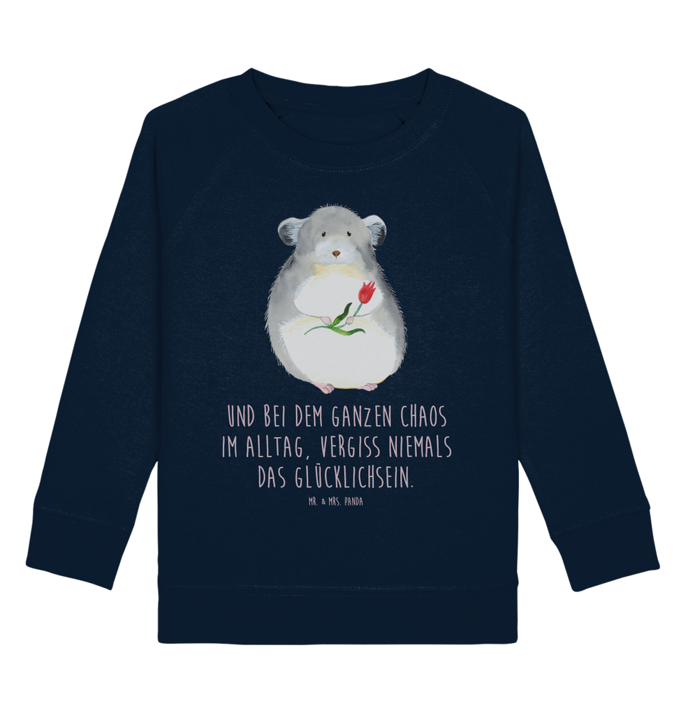 Organic Kinder Pullover Chinchilla mit Blume Kinder Pullover, Kinder Sweatshirt, Jungen, Mädchen, Tiermotive, Gute Laune, lustige Sprüche, Tiere, Chinchilla, Chinchillas, Liebeskummer, Kummer, Depressionen, traurig sein, Chaos, Glücklichsein, Büro, Büroalltag