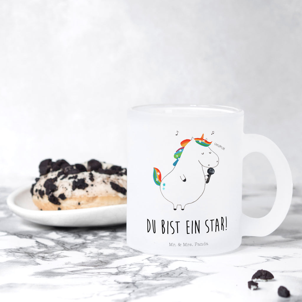 Teetasse Einhorn Sänger Teetasse, Teeglas, Teebecher, Tasse mit Henkel, Tasse, Glas Teetasse, Teetasse aus Glas, Einhorn, Einhörner, Einhorn Deko, Pegasus, Unicorn, Glitzer, Konfetti, Party, Geburtstag, Feier, Fest, Disco, Sängerin, Sänger, Freundin