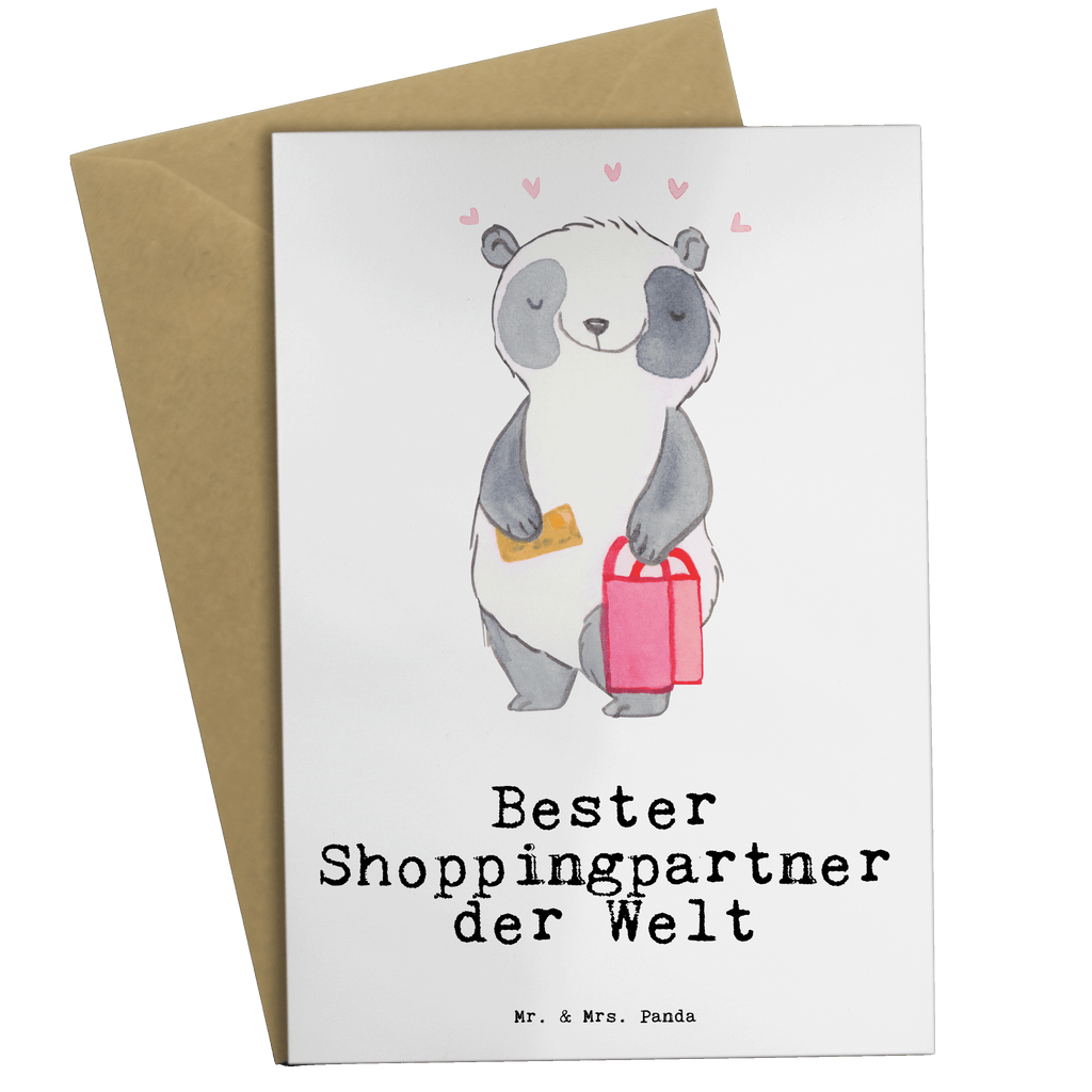 Grußkarte Panda Bester Shoppingpartner der Welt Grußkarte, Klappkarte, Einladungskarte, Glückwunschkarte, Hochzeitskarte, Geburtstagskarte, Karte, Ansichtskarten, für, Dankeschön, Geschenk, Schenken, Geburtstag, Geburtstagsgeschenk, Geschenkidee, Danke, Bedanken, Mitbringsel, Freude machen, Geschenktipp, Shoppingpartner, Shoppen, Begleitung, Partner, Freundin, Freund, bff, Shopping, Einkaufen, Shopping-Queen, Queen, Bester