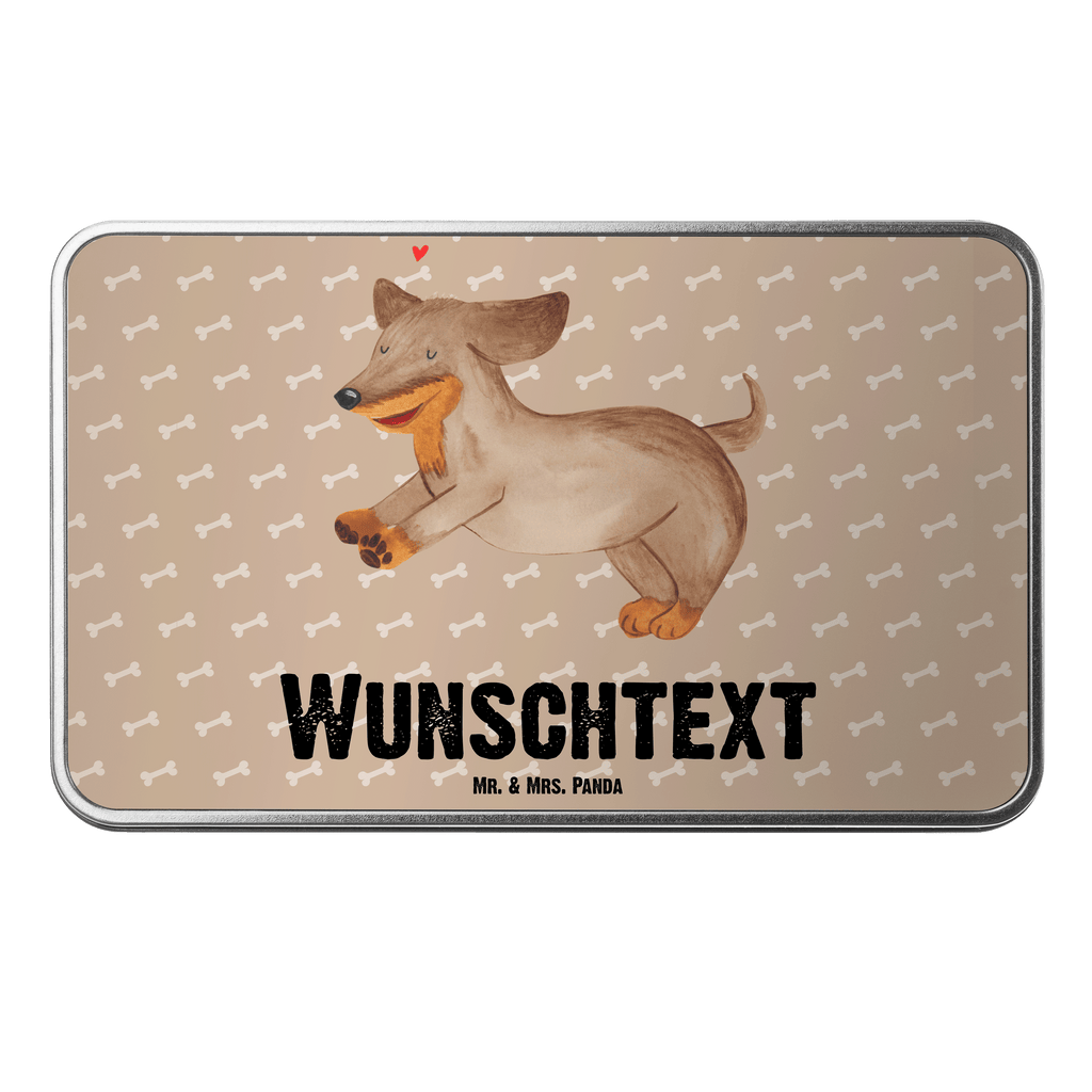 Personalisierte Metalldose Hund Dackel fröhlich Personalisierte Metalldose, Dose mit Namen, Namensdose, Kiste mit Namen, Namenskiste, Hund, Hundemotiv, Haustier, Hunderasse, Tierliebhaber, Hundebesitzer, Sprüche, Hunde, Dackel, Dachshund, happy dog