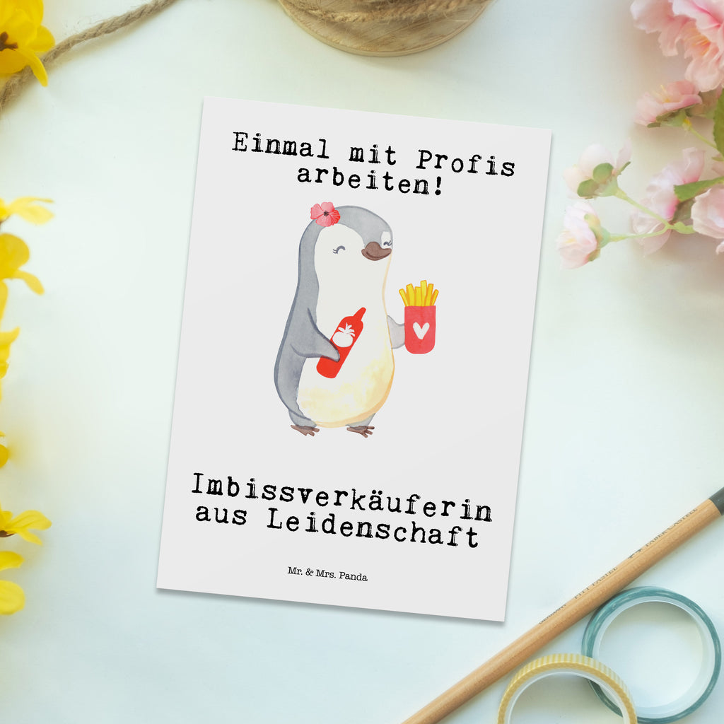 Postkarte Imbissverkäuferin aus Leidenschaft Postkarte, Karte, Geschenkkarte, Grußkarte, Einladung, Ansichtskarte, Geburtstagskarte, Einladungskarte, Dankeskarte, Ansichtskarten, Einladung Geburtstag, Einladungskarten Geburtstag, Beruf, Ausbildung, Jubiläum, Abschied, Rente, Kollege, Kollegin, Geschenk, Schenken, Arbeitskollege, Mitarbeiter, Firma, Danke, Dankeschön, Imbissbesitzerin, Imibissverkäuferin, Pommesverkäuferin