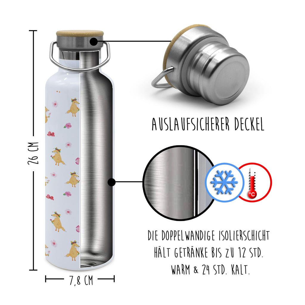 Trinkflasche Fuchs Blumen Muster Thermosflasche, Isolierflasche, Edelstahl, Trinkflasche, isoliert, Wamrhaltefunktion, Sportflasche, Flasche zum Sport, Sportlerflasche, Fuchs, Füchse, Fox, Liebe, Freundin, Fuchsmädchen, Blumenmädchen, Freundinnen, Liebesbeweis, Blume, Blumen, Motivation, Freude, ich, mich, Selbstliebe