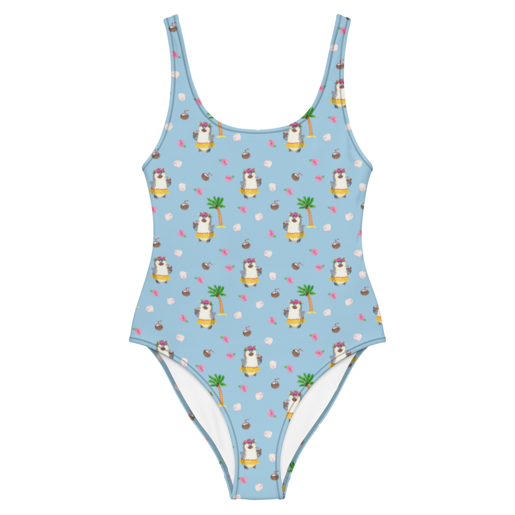 Badeanzug Pinguin Kokosnuss Muster Badebekleidung, Bademode, Badeanzug, Swimsuit, Rückenfreier Badeanzug, Luxus-Bademode, Pinguin, Aloha, Hawaii, Urlaub, Kokosnuss, Pinguine