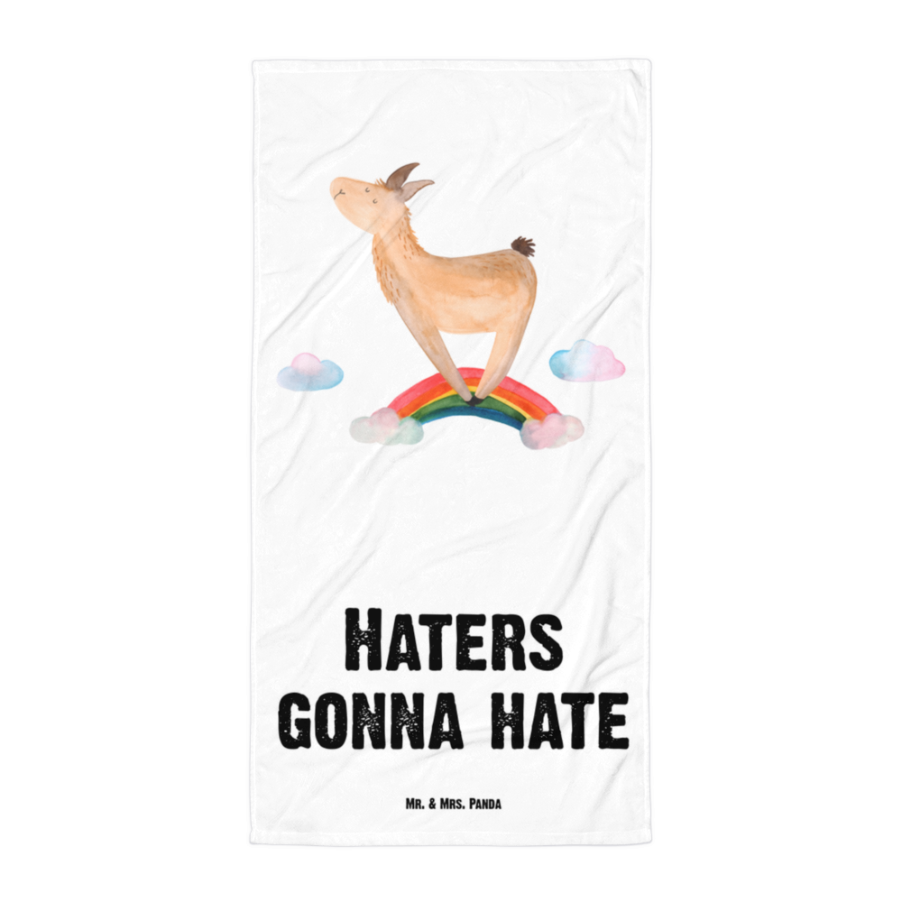 XL Badehandtuch Lama Regenbogen Handtuch, Badetuch, Duschtuch, Strandtuch, Saunatuch, Lama, Alpaka, Lamas, Regenbogen, Haters gonna hate, Haters, Selbstständig, Außenseiter, Schule, Abi, Hobby, Wolkenland, Freiheit