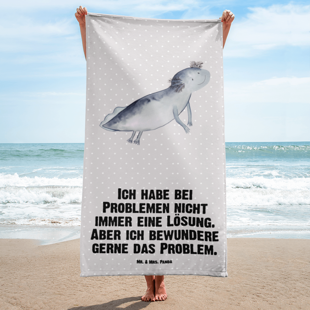 XL Badehandtuch Axolotl schwimmt Handtuch, Badetuch, Duschtuch, Strandtuch, Saunatuch, Axolotl, Molch, Axolot, Schwanzlurch, Lurch, Lurche, Problem, Probleme, Lösungen, Motivation