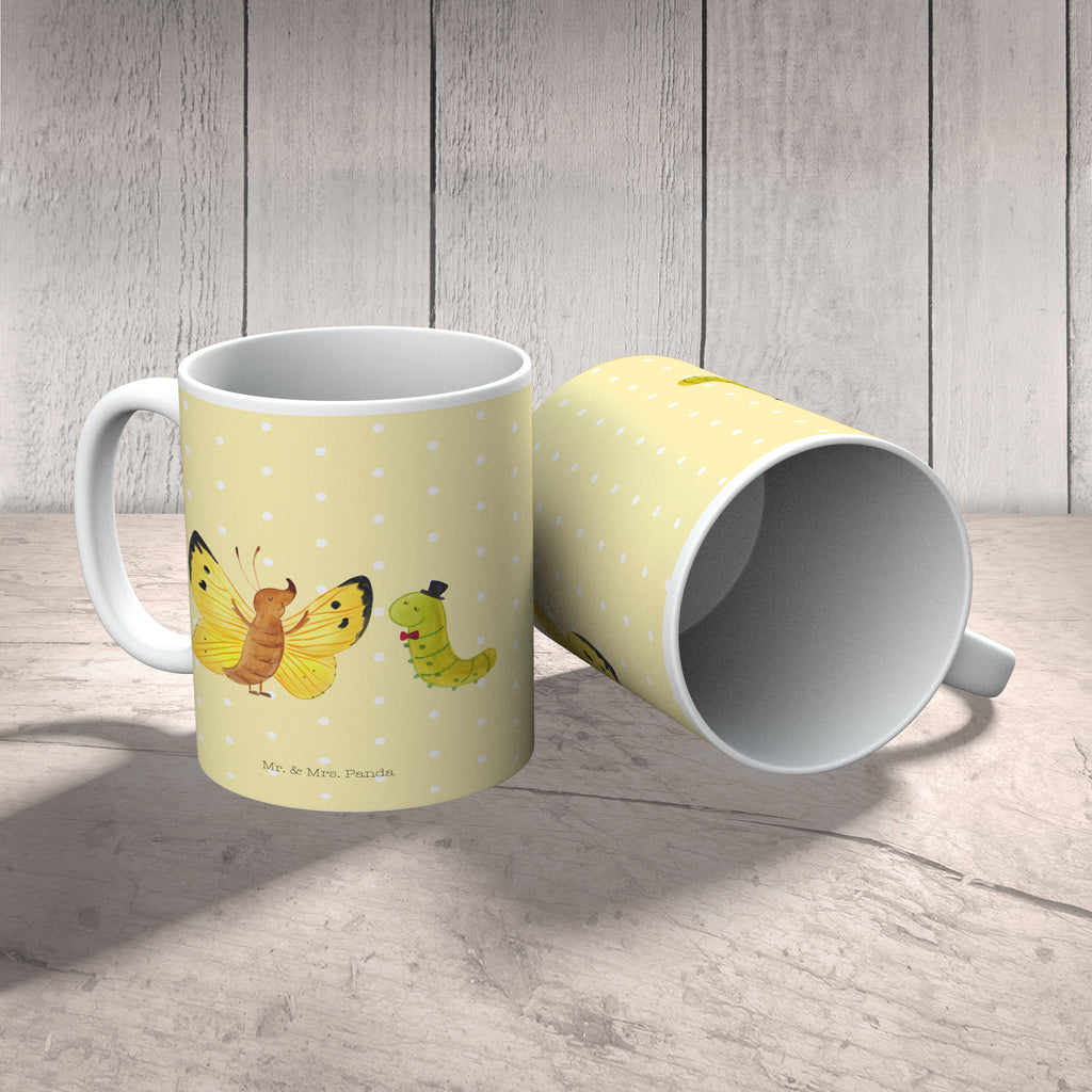 Tasse Raupe & Schmetterling Tasse, Kaffeetasse, Teetasse, Becher, Kaffeebecher, Teebecher, Keramiktasse, Porzellantasse, Büro Tasse, Geschenk Tasse, Tasse Sprüche, Tasse Motive, Kaffeetassen, Tasse bedrucken, Designer Tasse, Cappuccino Tassen, Schöne Teetassen, Tiermotive, Gute Laune, lustige Sprüche, Tiere, Raupe, Schmetterling, Zitronenfalter, Entwicklung, Erwachsen werden, Kokon, Hut, Hütchen, Schönheit, Aufwachsen