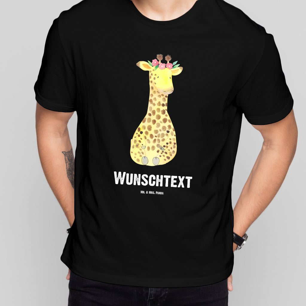 Personalisiertes T-Shirt Giraffe Blumenkranz T-Shirt Personalisiert, T-Shirt mit Namen, T-Shirt mit Aufruck, Männer, Frauen, Wunschtext, Bedrucken, Afrika, Wildtiere, Giraffe, Blumenkranz, Abenteurer, Selbstliebe, Freundin