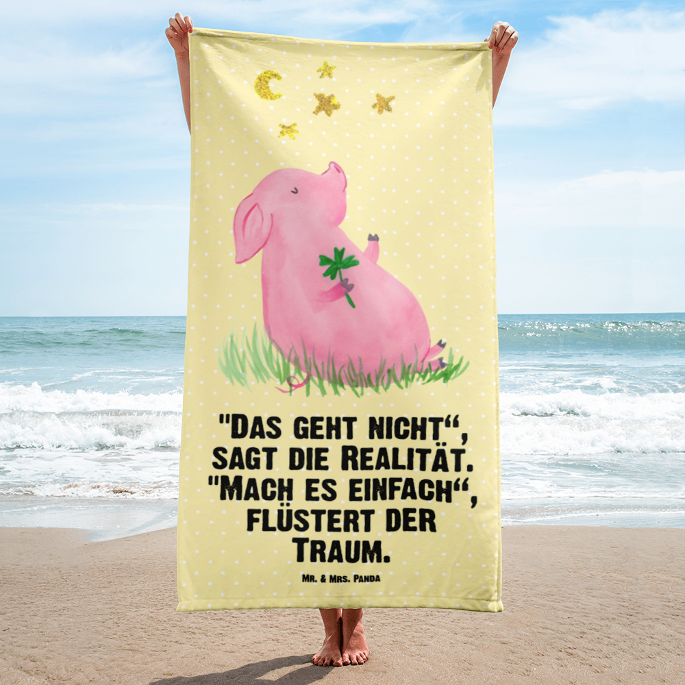 XL Badehandtuch Schwein Glück Handtuch, Badetuch, Duschtuch, Strandtuch, Saunatuch, Tiermotive, Gute Laune, lustige Sprüche, Tiere, Glücksschwein. Glück, Schwein, Schweinchen, Sterne, Sernchen, Ziele, Träume, Motivation, Glücksbringer