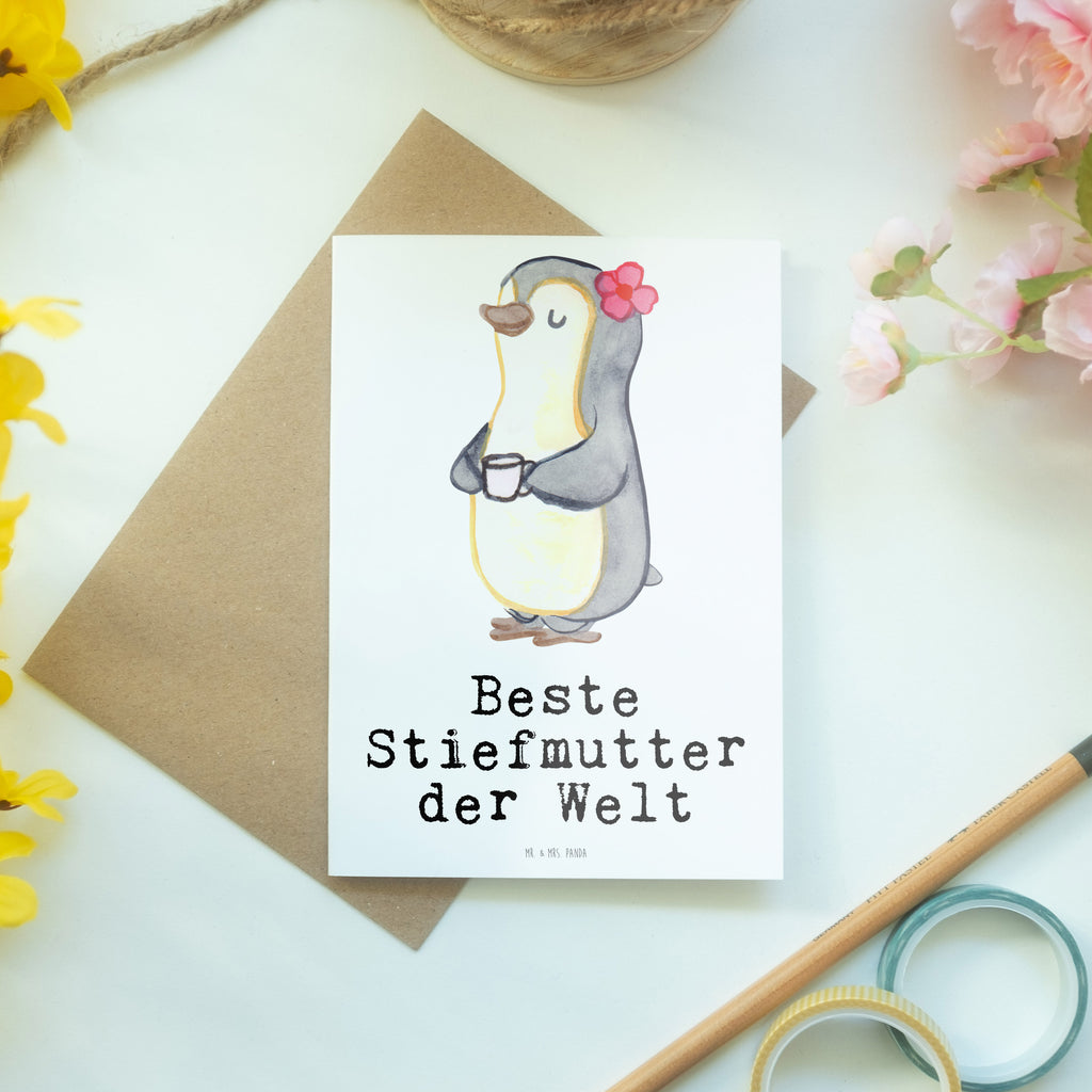 Grußkarte Pinguin Beste Stiefmutter der Welt Grußkarte, Klappkarte, Einladungskarte, Glückwunschkarte, Hochzeitskarte, Geburtstagskarte, Karte, Ansichtskarten, für, Dankeschön, Geschenk, Schenken, Geburtstag, Geburtstagsgeschenk, Geschenkidee, Danke, Bedanken, Mitbringsel, Freude machen, Geschenktipp, Stiefmutter, Stief Mutter, Stiefmama, Mami, Mutter, Muttertag, Mutti, Mama, Tochter, Sohn, Beste