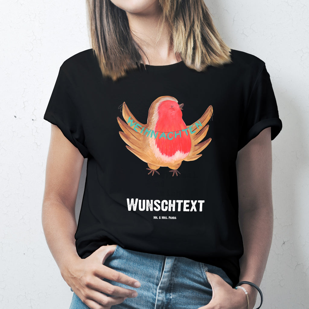 Personalisiertes T-Shirt Rotkehlchen Weihnachten T-Shirt Personalisiert, T-Shirt mit Namen, T-Shirt mit Aufruck, Männer, Frauen, Wunschtext, Bedrucken, Winter, Weihnachten, Weihnachtsdeko, Nikolaus, Advent, Heiligabend, Wintermotiv, Frohe Weihnachten, Weihnachtsmotiv, Weihnachtsgruß, Vogel, xmas