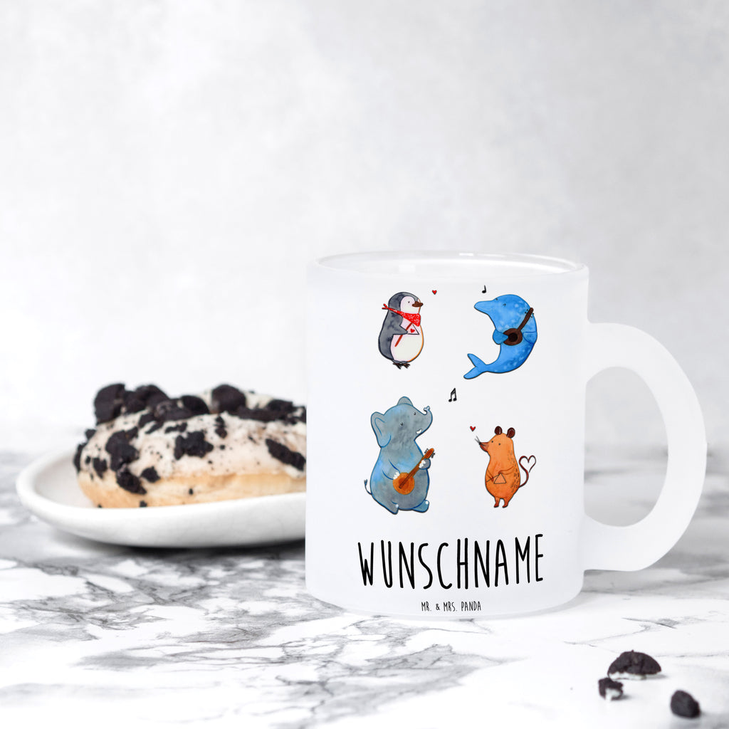 Personalisierte Teetasse Big Band Personalisierte Teetasse, Personalisiertes Teeglas, Personalisierter Teebecher, Personalisierte Glas Teetasse, Personalisierte Teetasse aus Glas, Teetasse mit Namen, Teeglas mit Namen, Teebecher mit Namen, Glas Teetasse mit Namen, Teetasse aus Glas mit Namen, Teetasse Wunschname, Teetasse selbst gestalten., Tiermotive, Gute Laune, lustige Sprüche, Tiere, Hund, Pinguin, Maus, Elefant, Delfin, Gitarre, Band, Triangel, Musikanten, Musik