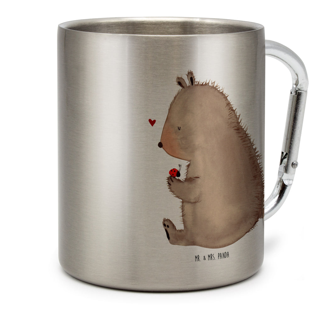 Edelstahlbecher Bär mit Marienkäfer Edelstahltasse, Karabiner, Edelstahlbecher, Outdoor, Camping, Tasse, Becher, Bär, Teddy, Teddybär, Marienkäfer, Liebe, Freiheit, Motivation, Das Leben ist schön