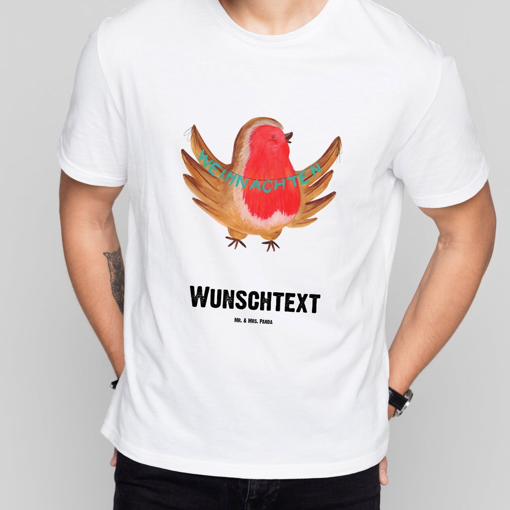 Personalisiertes T-Shirt Rotkehlchen Weihnachten T-Shirt Personalisiert, T-Shirt mit Namen, T-Shirt mit Aufruck, Männer, Frauen, Wunschtext, Bedrucken, Winter, Weihnachten, Weihnachtsdeko, Nikolaus, Advent, Heiligabend, Wintermotiv, Frohe Weihnachten, Weihnachtsmotiv, Weihnachtsgruß, Vogel, xmas