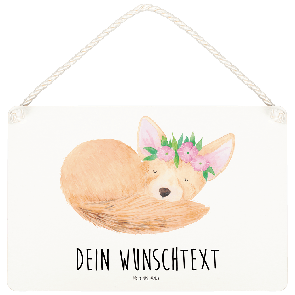 Personalisiertes Deko Schild Wüstenfuchs Blumen Dekoschild, Deko Schild, Schild, Tür Schild, Türschild, Holzschild, Wandschild, Wanddeko, Afrika, Wildtiere, Wüste, Wüstenfuchs, Blumen, Blumenkranz, Glücklich