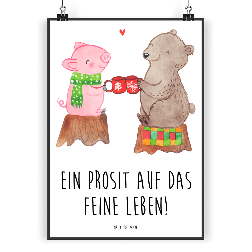 Poster Glühschwein Sause Poster, Wandposter, Bild, Wanddeko, Küchenposter, Kinderposter, Wanddeko Bild, Raumdekoration, Wanddekoration, Handgemaltes Poster, Mr. & Mrs. Panda Poster, Designposter, Kunstdruck, Posterdruck, Winter, Weihnachten, Weihnachtsdeko, Nikolaus, Advent, Heiligabend, Wintermotiv, Prost, Alles Gute, Weihnachtszeit, Schwein, Bär