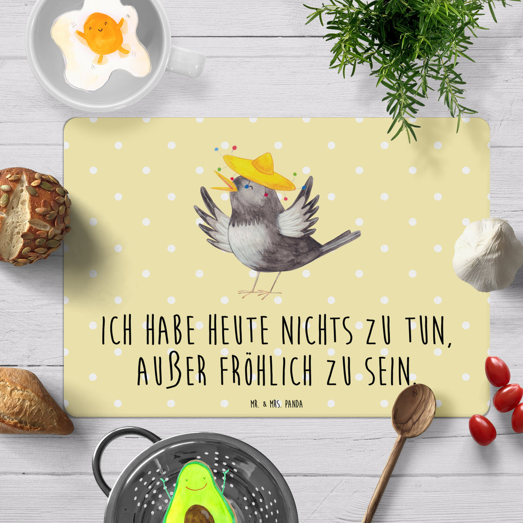 Tischset Rabe mit Sombrero Tischset, Tischuntersetzer, Platzset, Tischsets abwaschbar, Tischunterlage, Tiermotive, Gute Laune, lustige Sprüche, Tiere, Rabe, Vogel, Vögel, Spruch positiv, fröhlich sein, glücklich sein, Glück Spruch, froh, Elster, Motivation