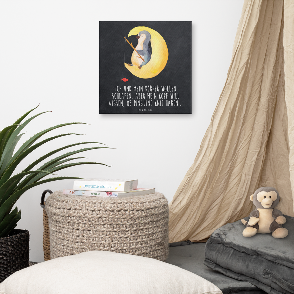 Leinwand Bild Pinguin Mond Leinwand, Bild, Kunstdruck, Wanddeko, Dekoration, Pinguin, Pinguine, Spruch, schlafen, Nachtruhe, Einschlafen, Schlafzimmer, Schlafstörungen, Gästezimmer