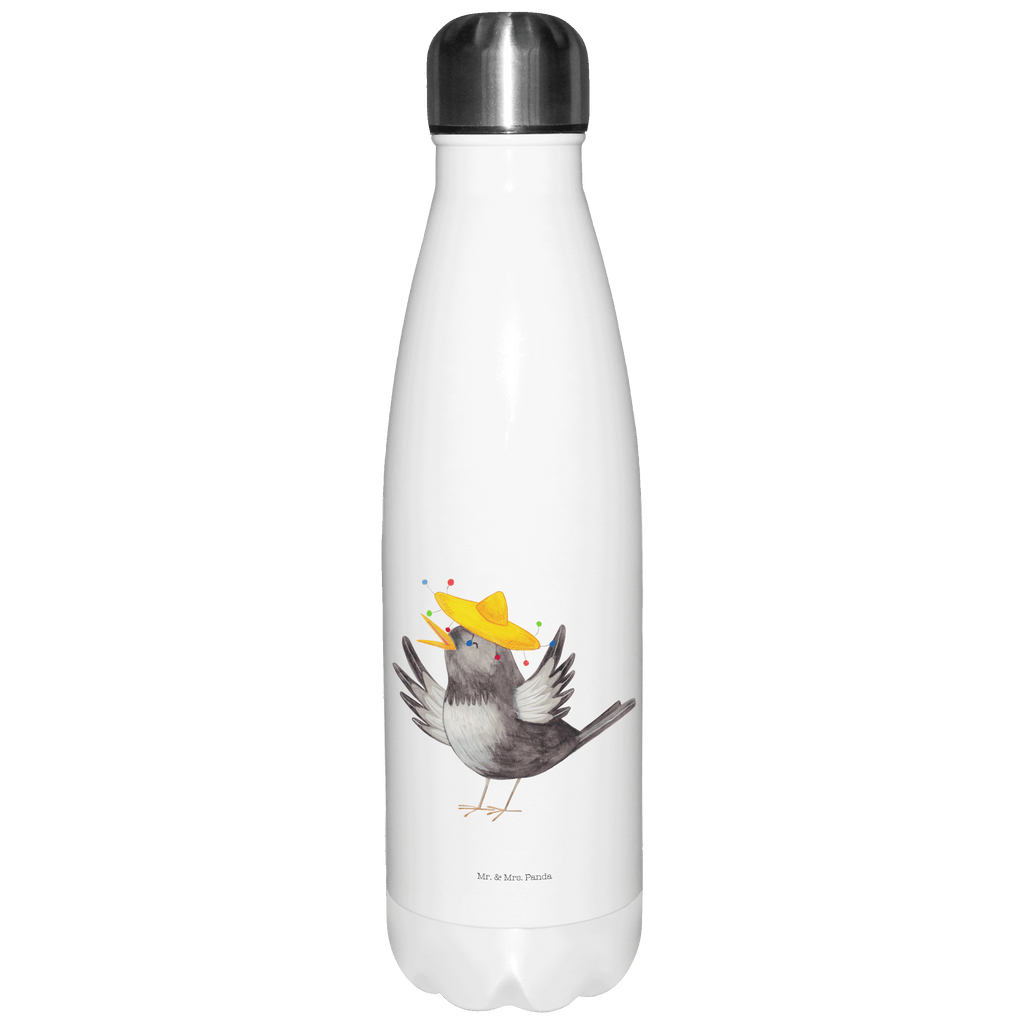 Thermosflasche Rabe mit Sombrero Isolierflasche, Thermoflasche, Trinkflasche, Thermos, Edelstahl, Tiermotive, Gute Laune, lustige Sprüche, Tiere, Rabe, Vogel, Vögel, Spruch positiv, fröhlich sein, glücklich sein, Glück Spruch, froh, Elster, Motivation