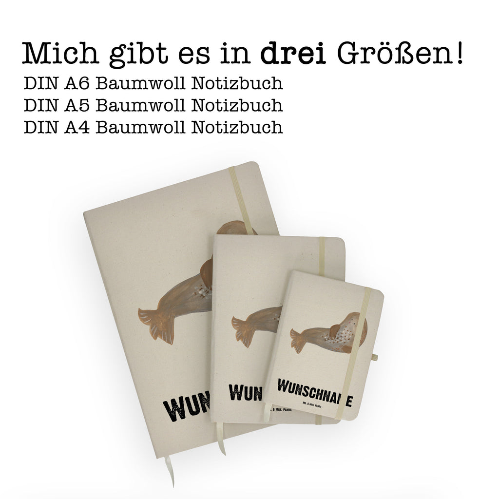 DIN A4 Personalisiertes Notizbuch Robbe lachend Personalisiertes Notizbuch, Notizbuch mit Namen, Notizbuch bedrucken, Personalisierung, Namensbuch, Namen, Tiermotive, Gute Laune, lustige Sprüche, Tiere, Robbe, Robben, Seehund, Strand, Meerestier, Ostsee, Nordsee