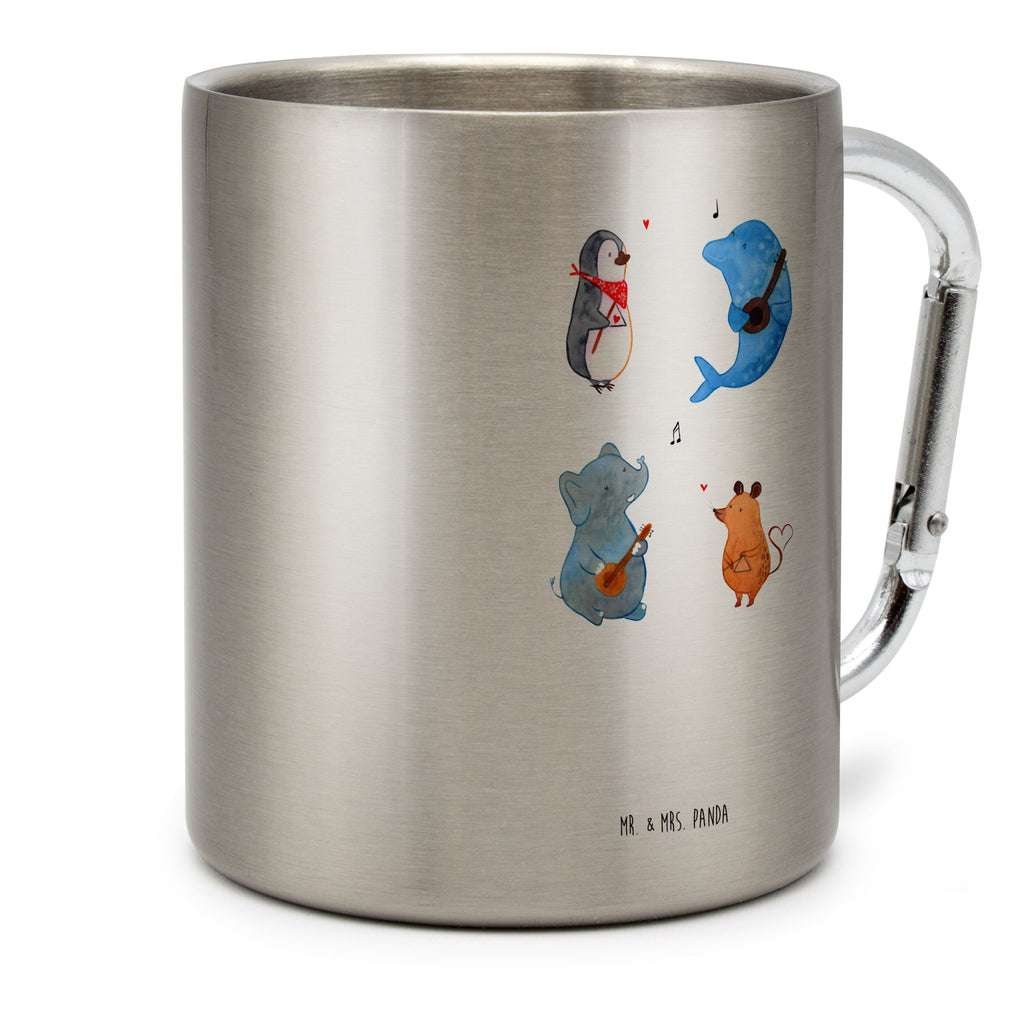 Edelstahlbecher Big Band Edelstahltasse, Karabiner, Edelstahlbecher, Outdoor, Camping, Tasse, Becher, Tiermotive, Gute Laune, lustige Sprüche, Tiere, Hund, Pinguin, Maus, Elefant, Delfin, Gitarre, Band, Triangel, Musikanten, Musik