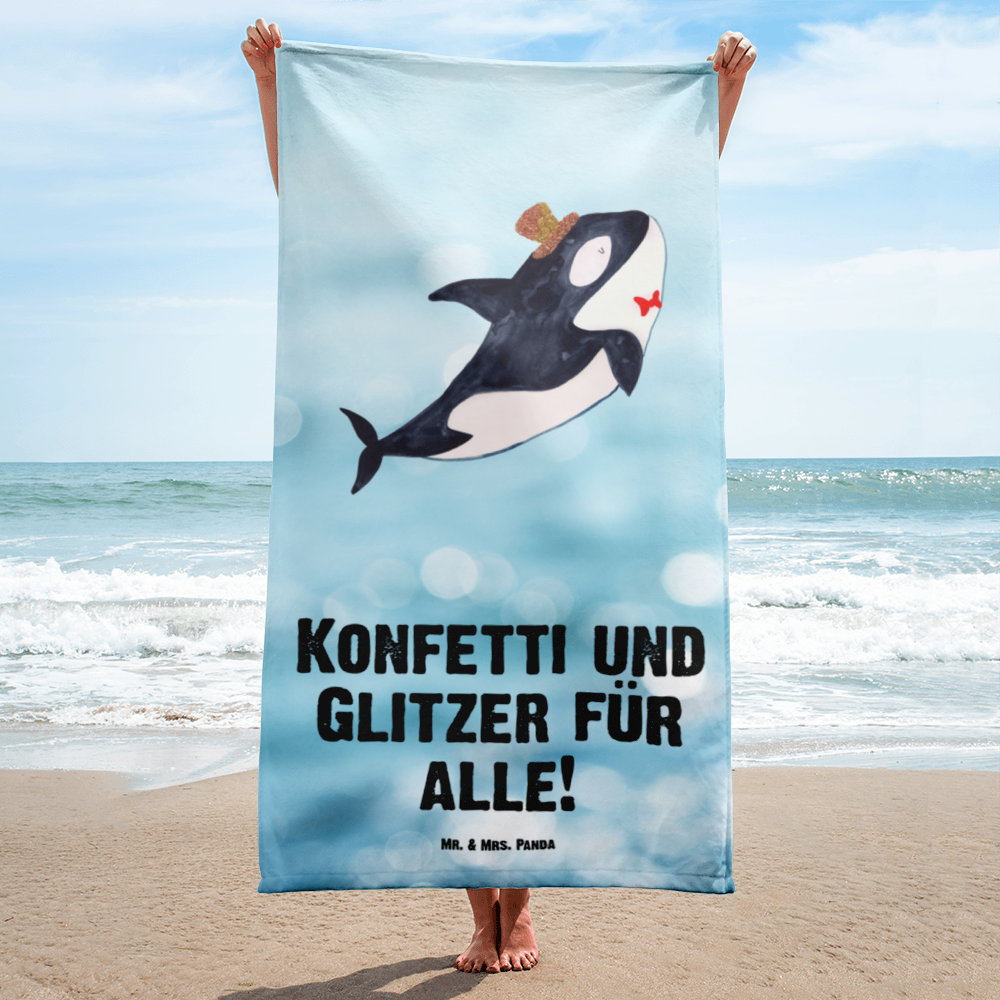 XL Badehandtuch Orca Zylinder Handtuch, Badetuch, Duschtuch, Strandtuch, Saunatuch, Meerestiere, Meer, Urlaub, Narwal, Glitter, Konfetti, Glitzer, Geburtstag, Feier, Fete, Fest, Glückwunsch, Orca