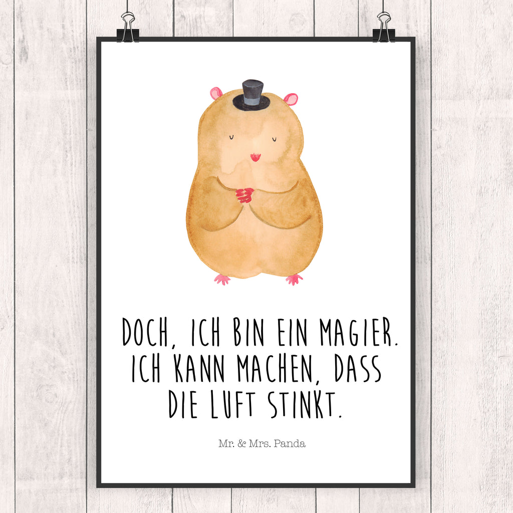 Poster Hamster Hut Poster, Wandposter, Bild, Wanddeko, Küchenposter, Kinderposter, Wanddeko Bild, Raumdekoration, Wanddekoration, Handgemaltes Poster, Mr. & Mrs. Panda Poster, Designposter, Kunstdruck, Posterdruck, Tiermotive, Gute Laune, lustige Sprüche, Tiere, Hamster, Hut, Magier, Zylinder, Zwerghamster, Zauberer