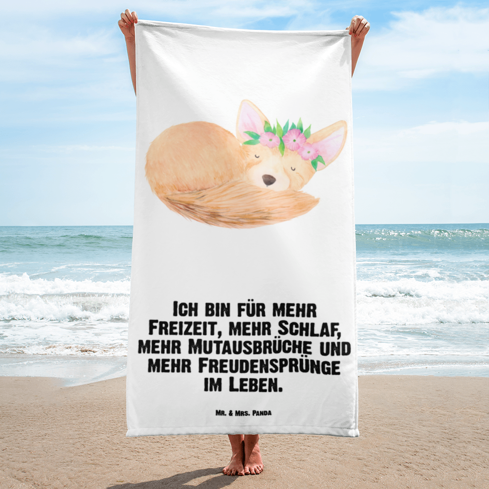 XL Badehandtuch Wüstenfuchs Blumenkranz Handtuch, Badetuch, Duschtuch, Strandtuch, Saunatuch, Afrika, Wildtiere, Wüste, Wüstenfuchs, Blumen, Blumenkranz, Glücklich