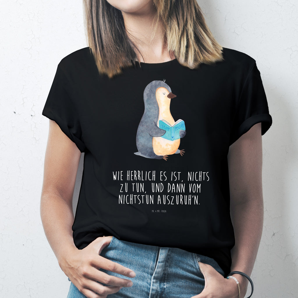 T-Shirt Standard Pinguin Buch T-Shirt, Shirt, Tshirt, Lustiges T-Shirt, T-Shirt mit Spruch, Party, Junggesellenabschied, Jubiläum, Geburstag, Herrn, Damen, Männer, Frauen, Schlafshirt, Nachthemd, Sprüche, Pinguin, Pinguine, Buch, Lesen, Bücherwurm, Nichtstun, Faulenzen, Ferien, Urlaub, Freizeit