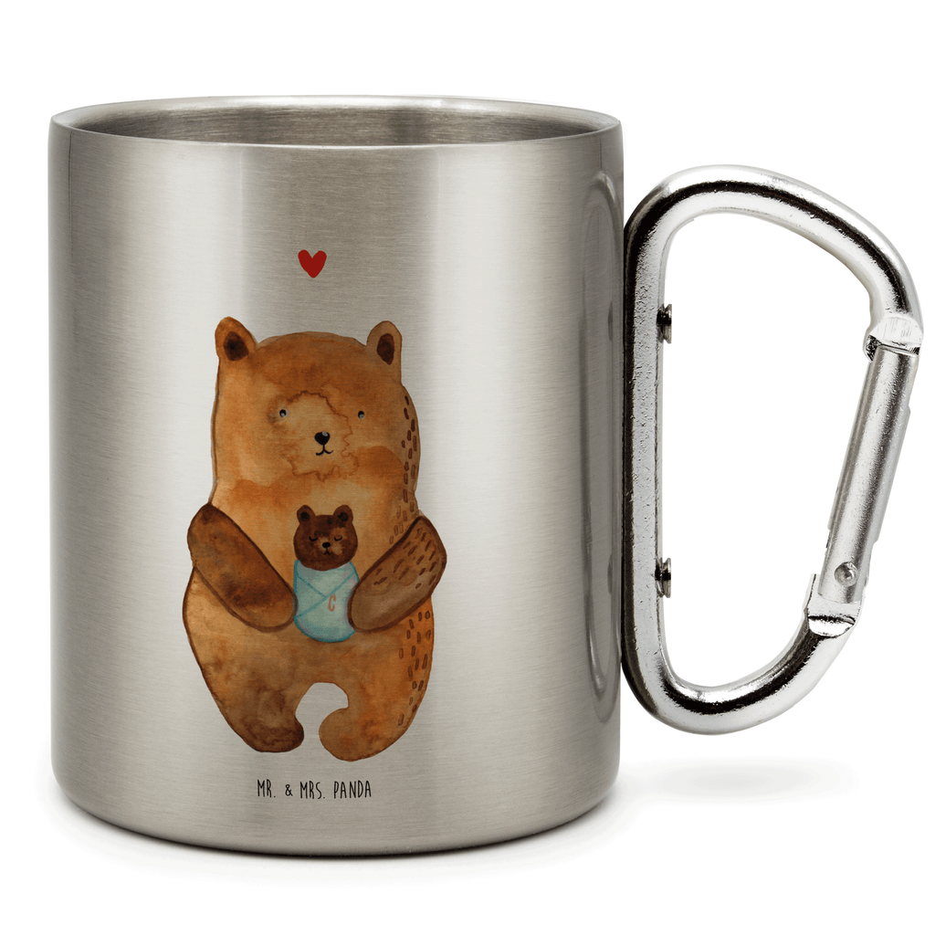 Edelstahlbecher Bär mit Baby Edelstahltasse, Karabiner, Edelstahlbecher, Outdoor, Camping, Tasse, Becher, Bär, Teddy, Teddybär, Eltern, Mutter, Baby, Taufe, Geburt, Nichte, Neffe, Enkel, Enkelin, Täufling, Geburtstag, Glückwunsch