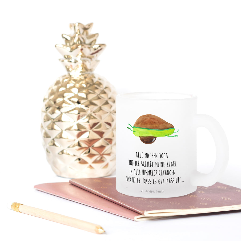 Teetasse Avocado Yoga Teetasse, Teeglas, Teebecher, Tasse mit Henkel, Tasse, Glas Teetasse, Teetasse aus Glas, Avocado, Veggie, Vegan, Gesund, Avocado Yoga Vegan