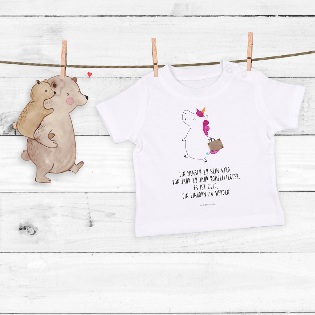 Organic Baby Shirt Einhorn Koffer Baby T-Shirt, Jungen Baby T-Shirt, Mädchen Baby T-Shirt, Shirt, Einhorn, Einhörner, Einhorn Deko, Pegasus, Unicorn, unicorn, Koffer, Verreisen, Reise, Gepäck, Abenteuer, Erwachsen, Kind, albern, Spaß, lustig, witzig