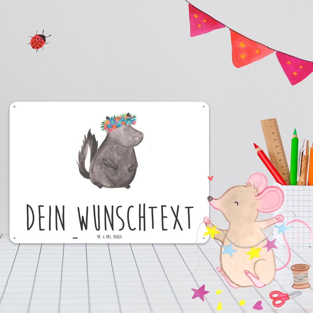 Personalisiertes Blechschild Stinktier Blumenmaedchen Blechschild, Metallschild, Geschenk Schild, Schild, Magnet-Metall-Schild, Deko Schild, Wandschild, Wand-Dekoration, Türschild, Stinktier, Skunk, Wildtier, Raubtier, Stinker, Stinki, Yoga, Namaste, Lebe, Liebe, Lache