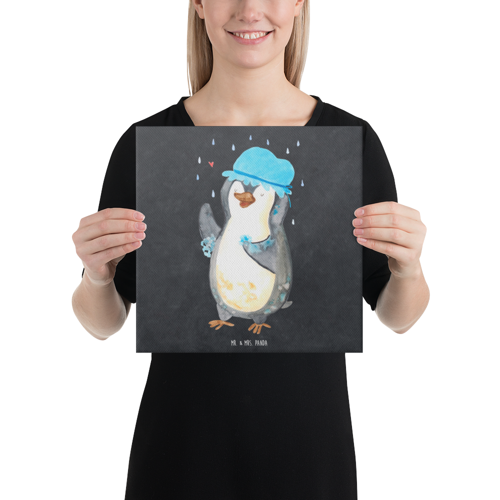 Leinwand Bild Pinguin duscht Leinwand, Bild, Kunstdruck, Wanddeko, Dekoration, Pinguin, Pinguine, Dusche, duschen, Lebensmotto, Motivation, Neustart, Neuanfang, glücklich sein