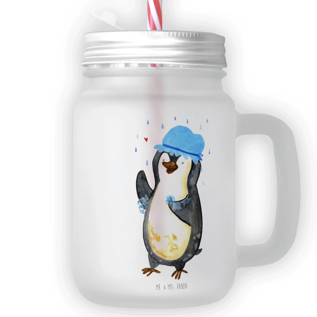 Trinkglas Mason Jar Pinguin duscht Mason Jar, Glas, Trinkglas, Henkelglas, Sommerglas, Einmachglas, Cocktailglas, Cocktail-Glas, Mason Jar Trinkglas, Satiniertes Glas, Retro-Glas, Strohhalm Glas, Schraubdeckel Glas, Sommerparty Einrichtung, Pinguin, Pinguine, Dusche, duschen, Lebensmotto, Motivation, Neustart, Neuanfang, glücklich sein