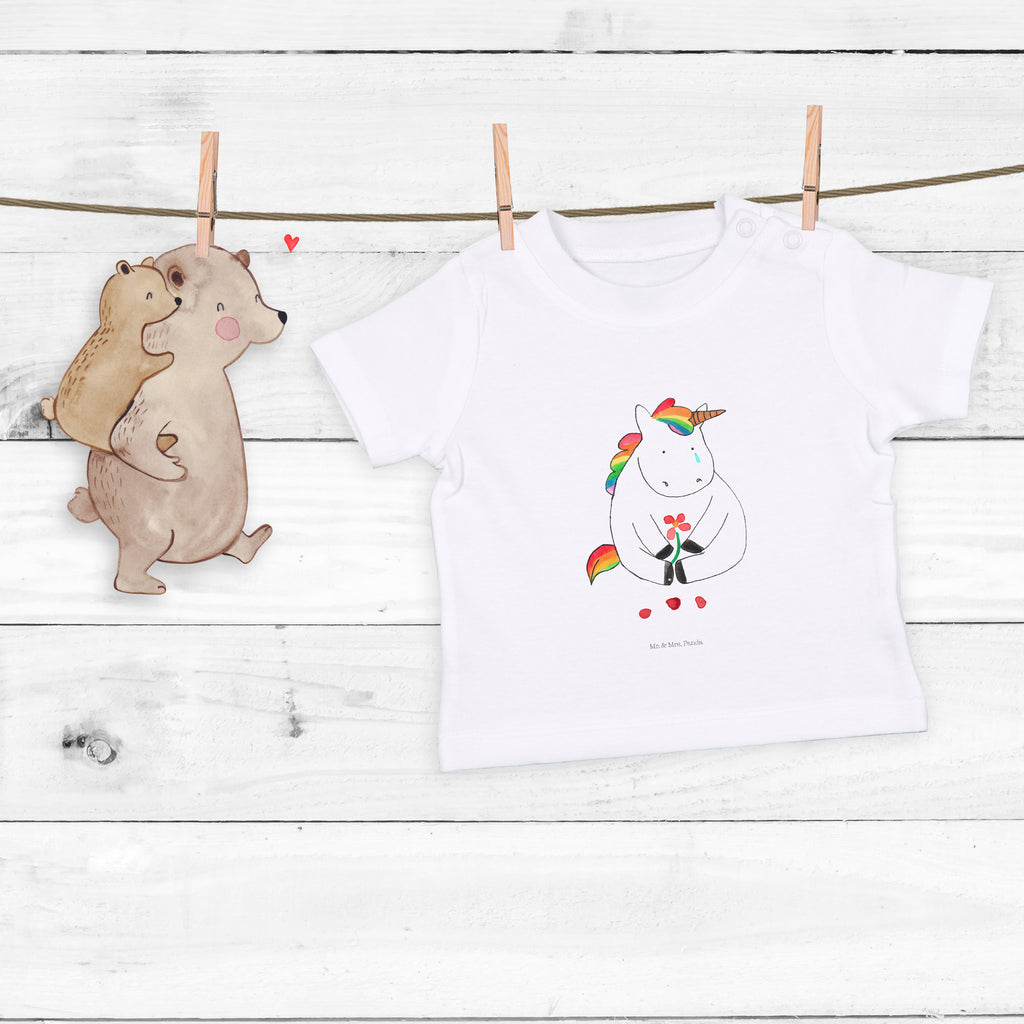 Organic Baby Shirt Einhorn Traurig Baby T-Shirt, Jungen Baby T-Shirt, Mädchen Baby T-Shirt, Shirt, Einhorn, Einhörner, Einhorn Deko, Pegasus, Unicorn, Glitzer, Trösten. Freundschaft, Freunde, Liebe, Trauer, Grußkarte, Blume