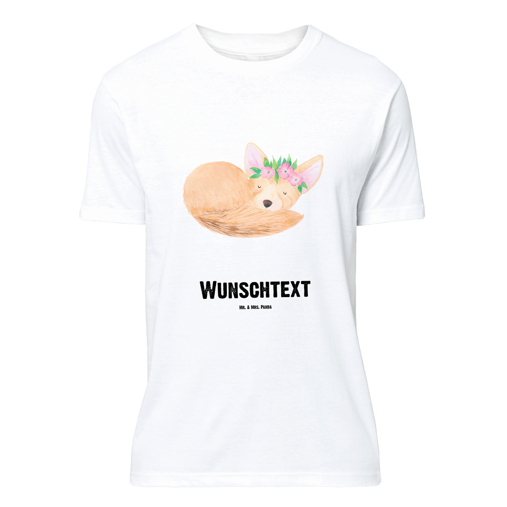 Personalisiertes T-Shirt Wüstenfuchs Blumenkranz T-Shirt Personalisiert, T-Shirt mit Namen, T-Shirt mit Aufruck, Männer, Frauen, Wunschtext, Bedrucken, Afrika, Wildtiere, Wüste, Wüstenfuchs, Blumen, Blumenkranz, Glücklich