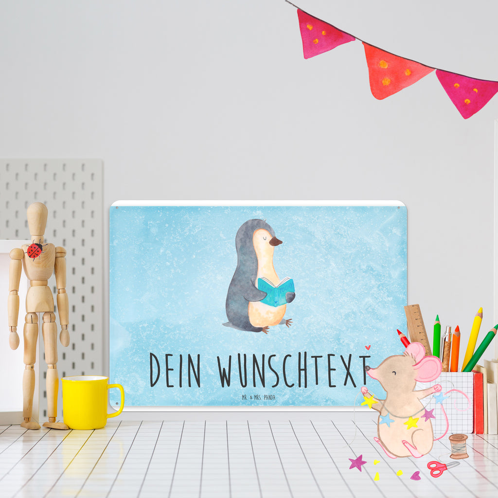 Personalisiertes Blechschild Pinguin Buch Blechschild, Metallschild, Geschenk Schild, Schild, Magnet-Metall-Schild, Deko Schild, Wandschild, Wand-Dekoration, Türschild, Pinguin, Pinguine, Buch, Lesen, Bücherwurm, Nichtstun, Faulenzen, Ferien, Urlaub, Freizeit