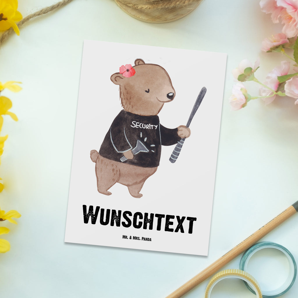 Personalisierte Postkarte Security Mitarbeiterin mit Herz Postkarte mit Namen, Postkarte bedrucken, Postkarte mit Wunschtext, Postkarte personalisierbar, Geschenkkarte mit Namen, Grußkarte mit Namen, Karte mit Namen, Einladung mit Namen, Ansichtskarte mit Namen, Geschenkkarte mit Wunschtext, Grußkarte mit Wunschtext, Karte mit Wunschtext, Einladung mit Wunschtext, Ansichtskarte mit Wunschtext, Beruf, Ausbildung, Jubiläum, Abschied, Rente, Kollege, Kollegin, Geschenk, Schenken, Arbeitskollege, Mitarbeiter, Firma, Danke, Dankeschön