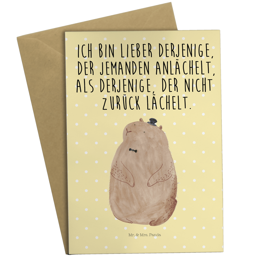 Grußkarte Murmeltier Grußkarte, Klappkarte, Einladungskarte, Glückwunschkarte, Hochzeitskarte, Geburtstagskarte, Karte, Ansichtskarten, Tiermotive, Gute Laune, lustige Sprüche, Tiere, Murmeltier, Knigge, Fröhlichkeit, Freundlichkeit, Respekt, Anstand