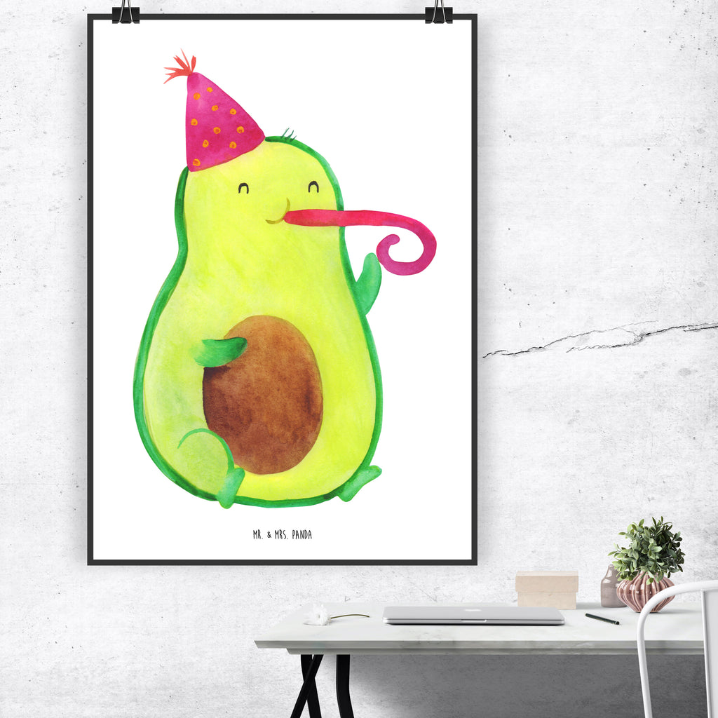 Poster Avocado Partyhupe Poster, Wandposter, Bild, Wanddeko, Küchenposter, Kinderposter, Wanddeko Bild, Raumdekoration, Wanddekoration, Handgemaltes Poster, Mr. & Mrs. Panda Poster, Designposter, Kunstdruck, Posterdruck, Avocado, Veggie, Vegan, Gesund, Party, Feierlichkeit, Feier, Fete, Geburtstag, Gute Laune, Tröte