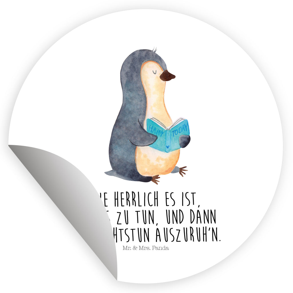 Rund Aufkleber Pinguin Buch Sticker, Aufkleber, Etikett, Pinguin, Pinguine, Buch, Lesen, Bücherwurm, Nichtstun, Faulenzen, Ferien, Urlaub, Freizeit