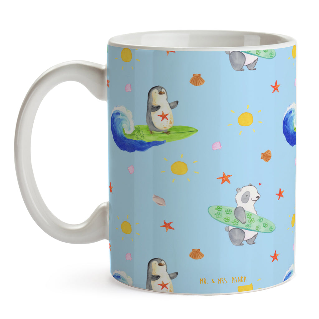 Tasse Pinguin Surfer Muster Tasse, Kaffeetasse, Teetasse, Becher, Kaffeebecher, Teebecher, Keramiktasse, Porzellantasse, Büro Tasse, Geschenk Tasse, Tasse Sprüche, Tasse Motive, Kaffeetassen, Tasse bedrucken, Designer Tasse, Cappuccino Tassen, Schöne Teetassen, Pinguin, Pinguine, surfen, Surfer, Hawaii, Urlaub, Wellen, Wellen reiten, Portugal